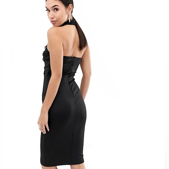 AX Paris Black Halterneck Bodycon Choker Dress Lace Detail, Women’s Size Small - Picture 2 of 12